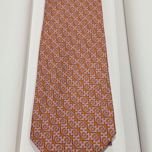 Salvatore Ferragamo Orange Geometric Tie - Picture 2 of 5